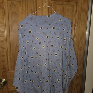 White Stag Blue Sunflower Print Top